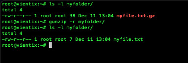Lệnh gunzip -r myfolder/ giúp giải nén thư mục đệ quy