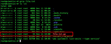 Bạn có thể nén file thông qua lệnh gzip file.txt