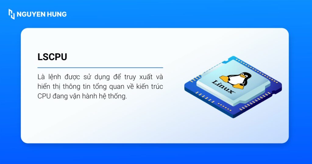 lscpu được sử dụng để truy xuất và hiển thị thông tin tổng quan về kiến trúc CPU