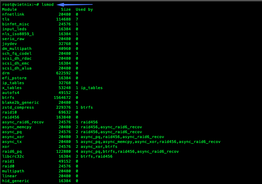 Xem danh sách Module Kernel cơ bản