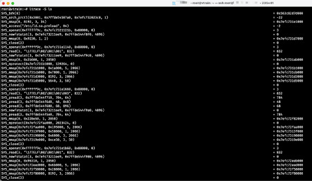 Output của lệnh ltrace -S ls