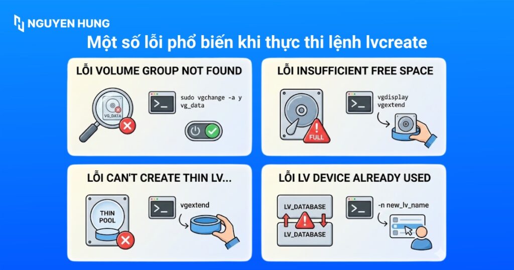 Một số lỗi phổ biến khi thực thi lệnh lvcreate