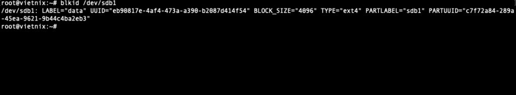 Hiển thị thông tin thuộc tính của block device /dev/sdb1 