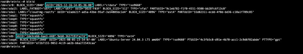 Luôn dùng UUID thay vì /dev/sdb