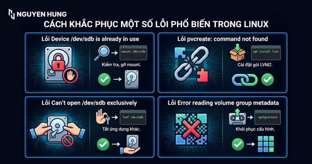 Một số lỗi phổ biến khi chạy lệnh pvcreate