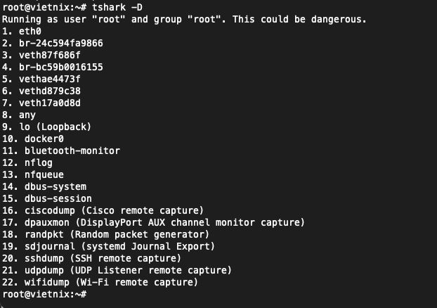 Liệt kê danh sách card mạng trước khi bắt gói tin