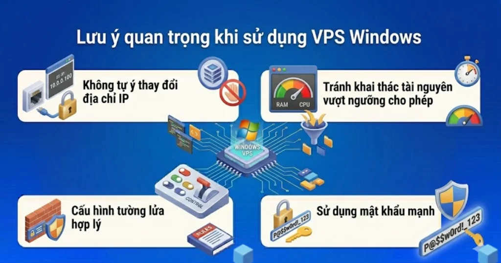 Một số lưu ý quan trọng khi sử dụng VPS Windows