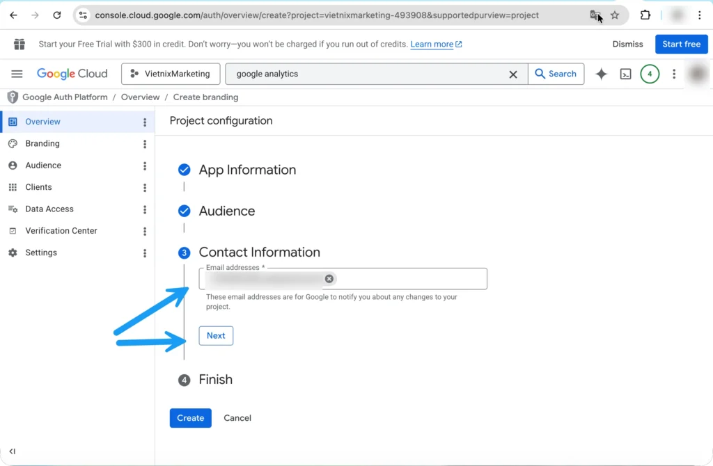 Điền email của bạn tại Contact Information