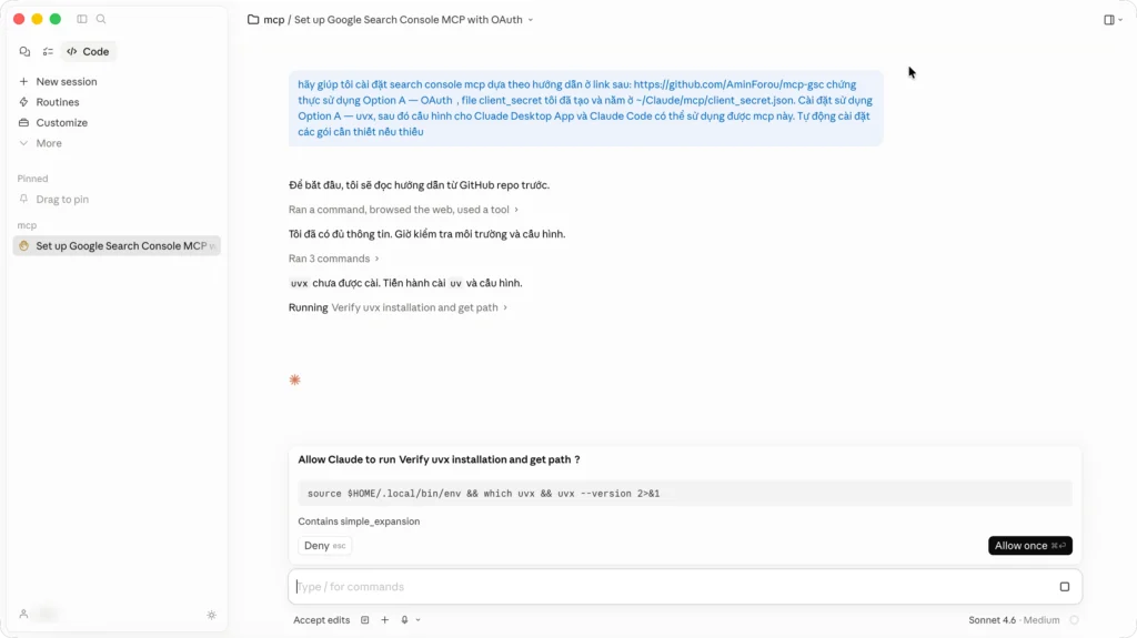 Mở Claude Code và gửi Prompt