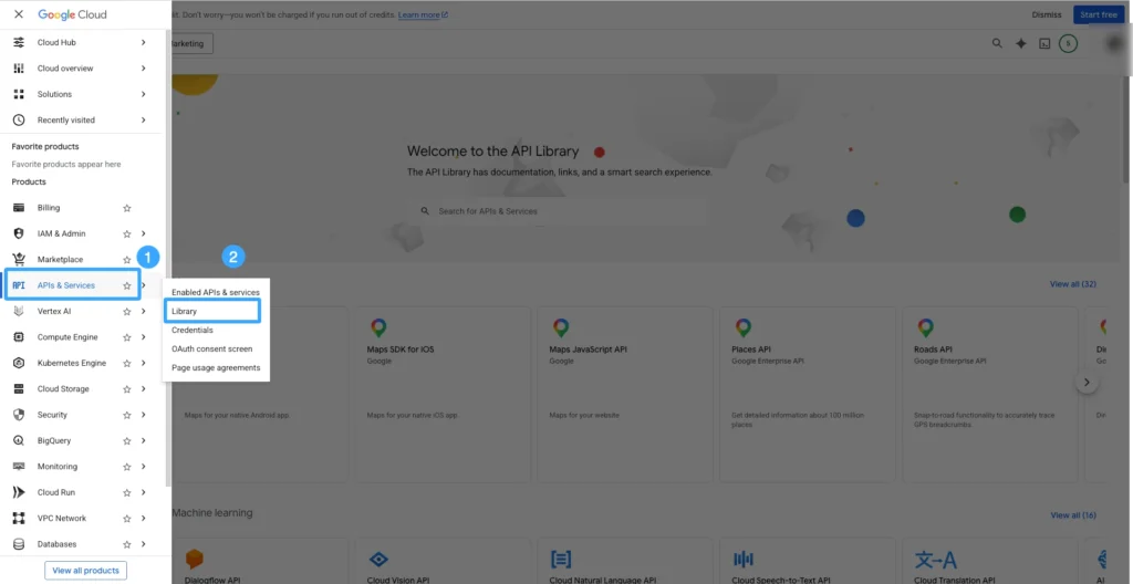 Kích hoạt Search Console API