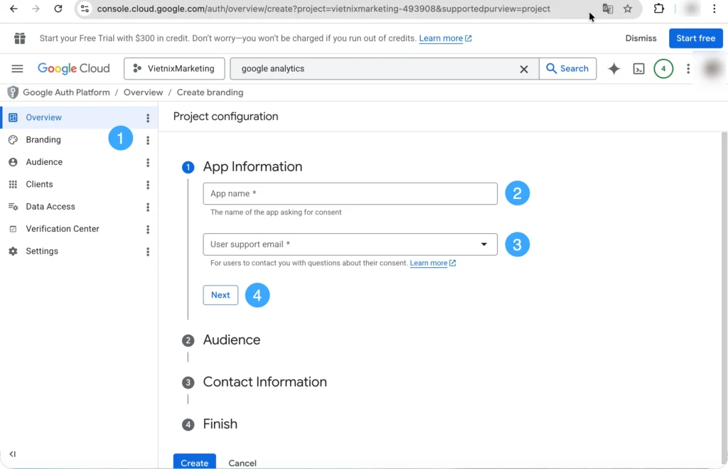Điền thông tin app