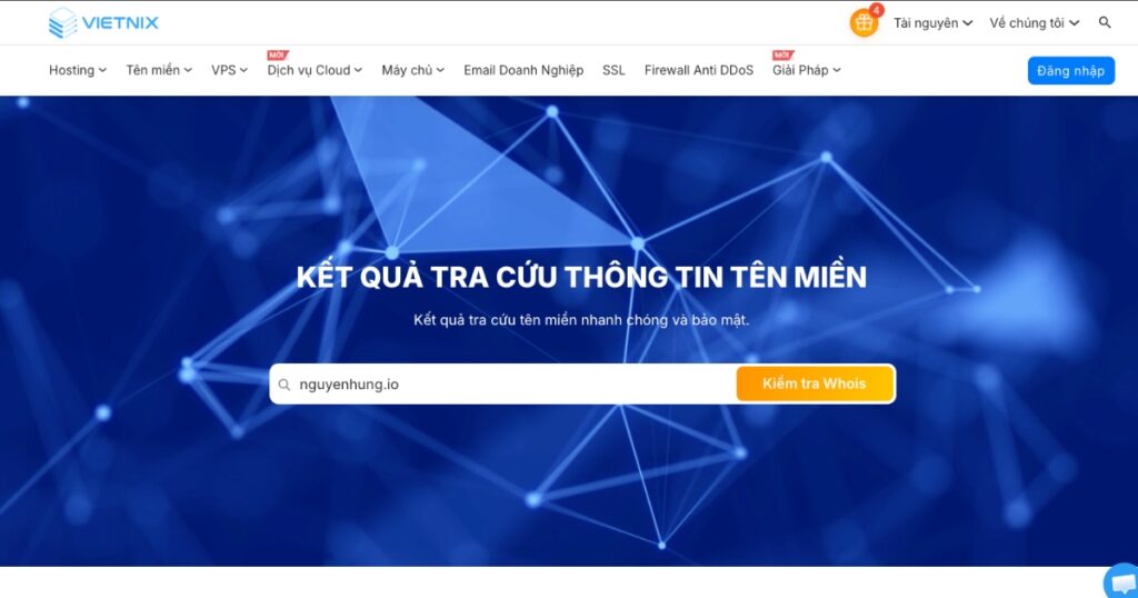 Nhập tên miền vào ô tìm kiếm của whois Vietnix