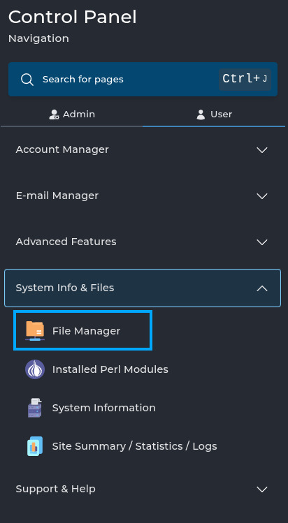 Chọn mục File Manager