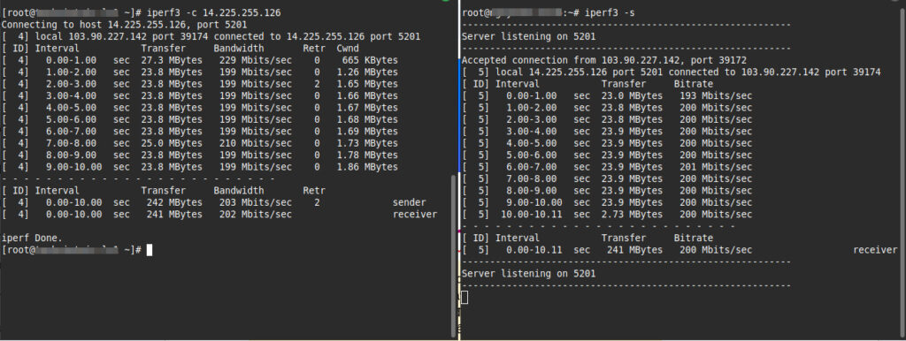 Thông số Bandwidth sau khi đo bằng Iperf3